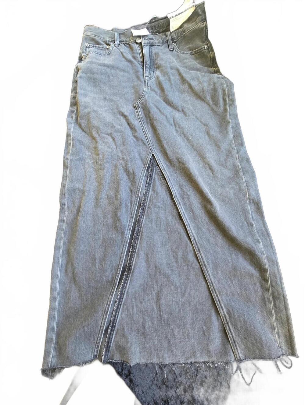 Gray American Eagle Denim Midi Skirt Size 6 with Front Slit